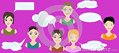 Set of expression of boys and girls with think balloon Vector Illustration