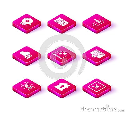 Set Eye scan, House under protection, Cloud computing lock, Laptop protected with shield, Safe, Secure your site HTTPS Vector Illustration