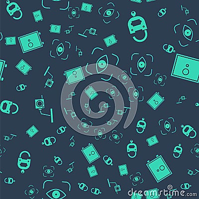 Set Eye scan, Lock and key, Security camera and Safe on seamless pattern. Vector Vector Illustration