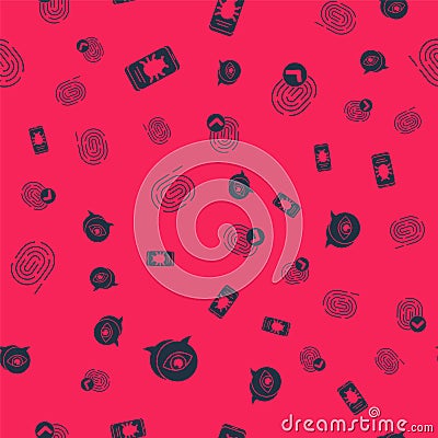 Set Eye scan, System bug on mobile, Fingerprint and on seamless pattern. Vector Vector Illustration