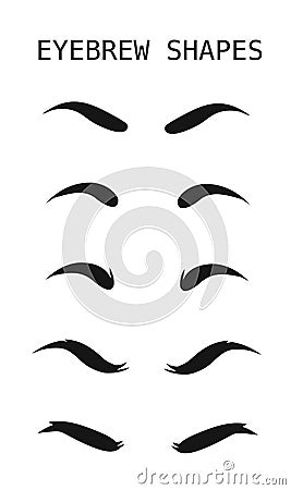 Set of Eyebrows shape. Eyebrow shapes. Various types of eyebrows. Makeup tips. Eyebrow shaping for women. Vector Illustration