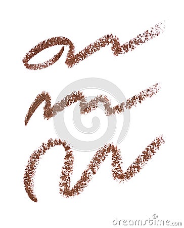 Set eyeliner, eyebrow brown pencil trace smear smudge stroke isolated. Makeup eye liner pencil collection. Eyeliner contour curve Stock Photo