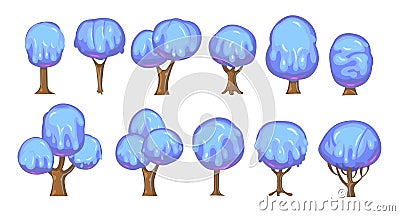 Set of fabulous sweet trees. For landscapes with blue caramel, ice cream or jelly. Perspiration. Childrens fun Vector Illustration