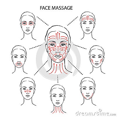 Set of face massage instructions Vector Illustration