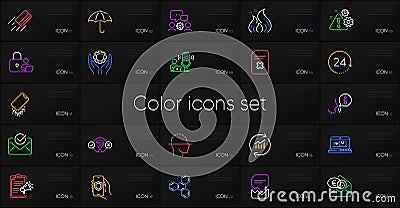 Set of Face scanning, Fire energy and Quiz test line icons. For design. Vector Vector Illustration