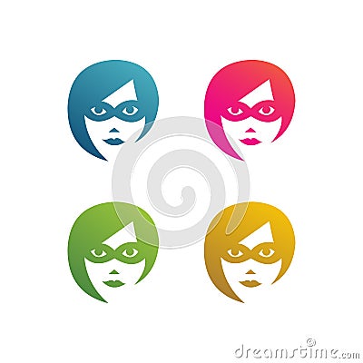 Set face superhero women with mask vector illustration Vector Illustration