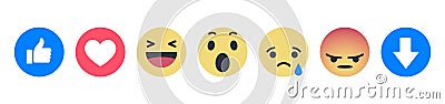 Set of Facebook Empathetic Emoji Reactions Vector Illustration