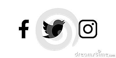 Set of facebook twitter and instagram icons. Social media icons black colored. Vector Vector Illustration