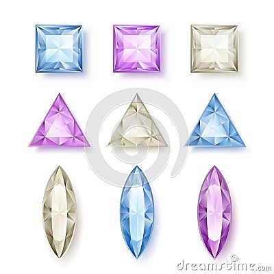 Set of faceted diamonds Vector Illustration