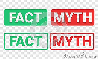 Set of fact myth sign. Concept of thorough fact-checking or easy compare evidence with transparent background.. Vector Illustration