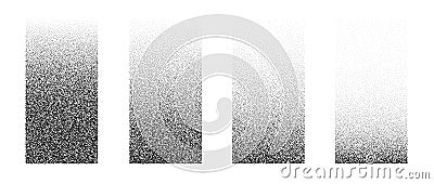 Set of fading rectangular gradients. Black dotted texture element collection. Stippled shade object pack. Noise grain Vector Illustration