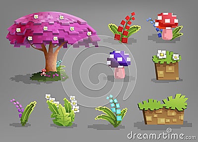 Set of fairytale plants. Vector Illustration