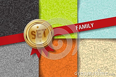 Set of family backgrounds with doodle icons in Vector Illustration