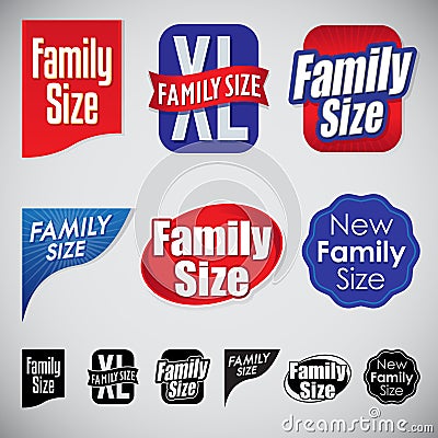 Set of Family Size Icons, Seal and Corners Vector Illustration