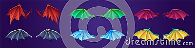 Set of fantasy wings of dragon, demon or bats Cartoon Illustration