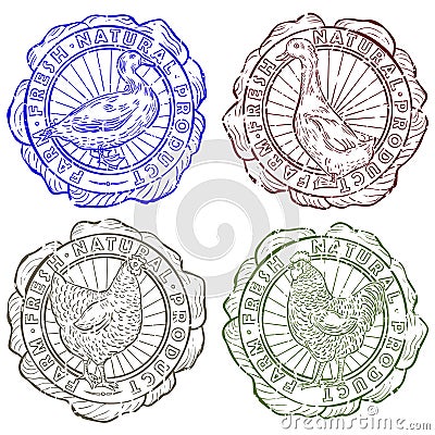 Set of farm fresh stamps. Vector Illustration