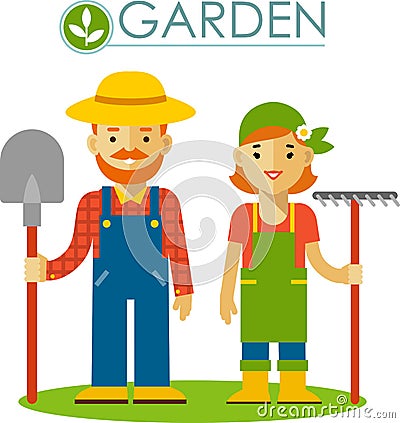 Set of farmer gardener man and woman in flat style Vector Illustration