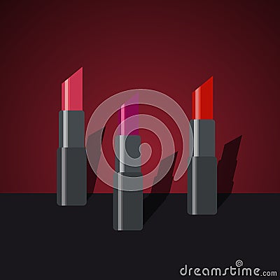 Set of fashion cosmetic lipsticks. Vector Illustration