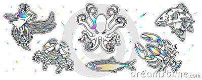 Abstract fish and sea life illustration Vector Illustration