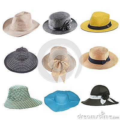 set of fashion hats isolated on white Stock Photo