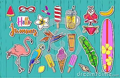 Set of fashion Summer stickers badges 2 Vector Illustration