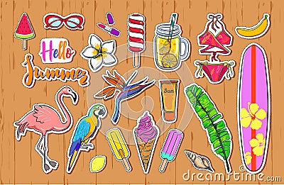 Set of fashion Summer stickers badges Vector Illustration