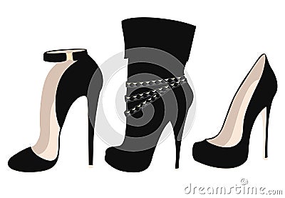 Set of fashionable black high heel shoes Vector Illustration