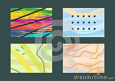 Set of fashionable rectangular backgrounds. Grunge, sketch, watercolor, graffiti, paint, splash. Vector Illustration