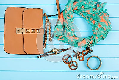 Set of fashionable women`s acsessories. Stock Photo