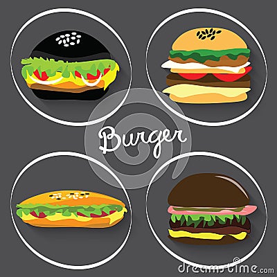 Set of fast food burgers, burritos Vector Illustration