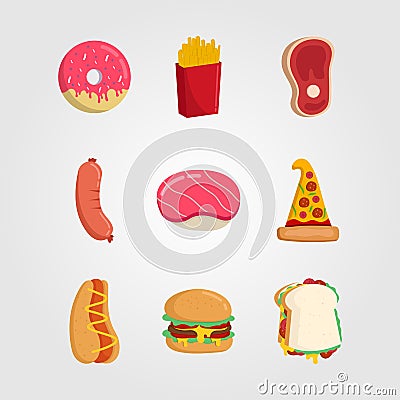 Set of fast food in flat style Vector Illustration