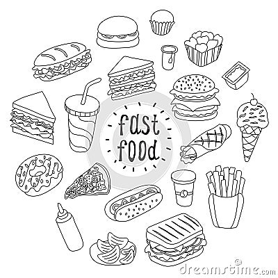 Set of fast food icons. Vector Illustration
