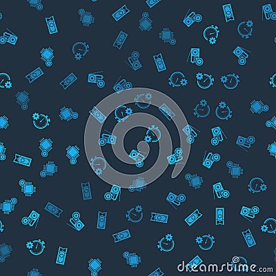 Set Fast payments, Radio setting, Time management and Processor on seamless pattern. Vector Vector Illustration