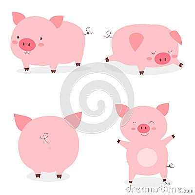 Set fat little cute pigs.The year of the pig. Funny pigs vector Vector Illustration