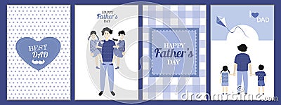 Set of Father`s day Greeting Card , brochures, poster or banner in flat style in blue colour. Vector of love dad and Fathers da Vector Illustration