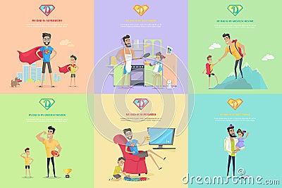 Set of Fatherhood Theme Concept illustrations. Vector Illustration