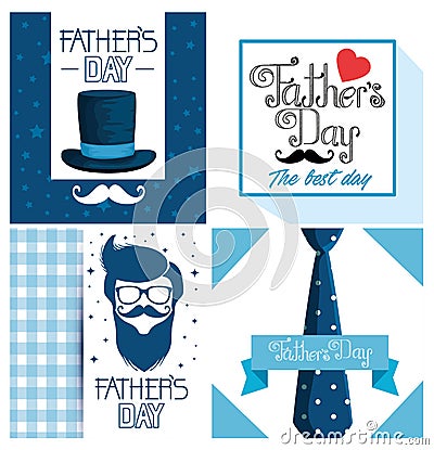 set fathers card decoration to holiday celebration Cartoon Illustration