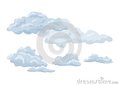 Set of feather clouds. Wavy, sparse cumulus and layer clouds. Vector Illustration