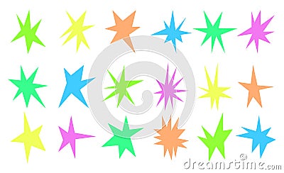 Set featuring images of irregular sharp stars. It includes abstract shapes and star elements with unusual pointed ends. Vector Illustration