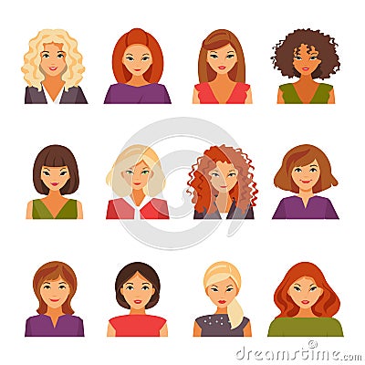 Set of female avatars Vector Illustration