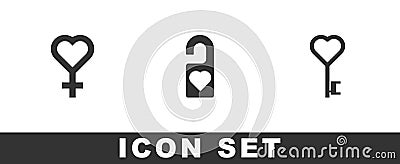Set Female gender symbol, Please do not disturb and Key in heart shape icon. Vector Vector Illustration