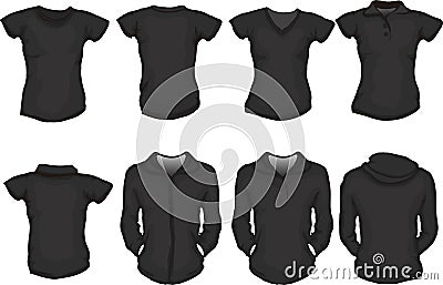 A set of female shirts template in black Vector Illustration