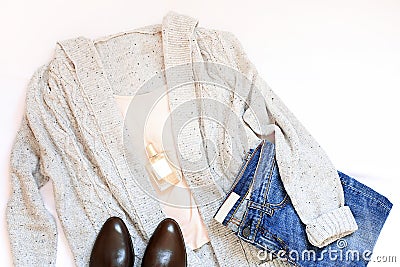 Set of female stylish clothes on white background Stock Photo