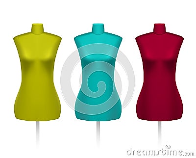 Set of female tailors dummy mannequins Vector Illustration