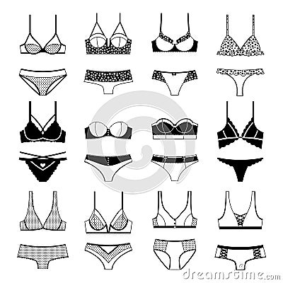 Set of female underwear icons isolated on white. Vector Illustration