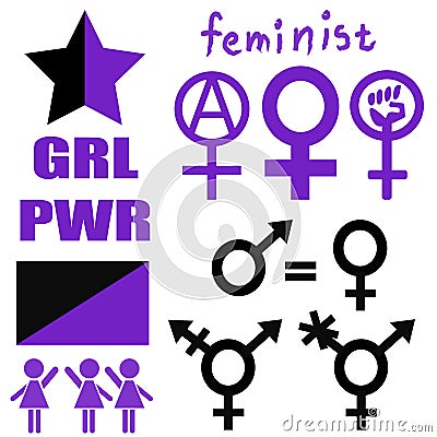 A set of feminist icons Vector Illustration