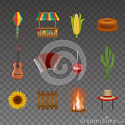Set of festa junina isolated elements. Brazilian june festival symbols Vector Illustration