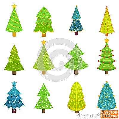 Set of festive Christmas trees Stock Photo