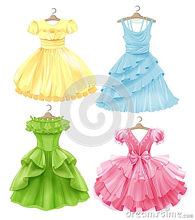 Set of festive dresses for girls. Vector Illustration