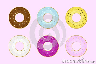 Set few kinds of donut on pink background colorful donuts cute donuts flat design chocolate tasty food Stock Photo